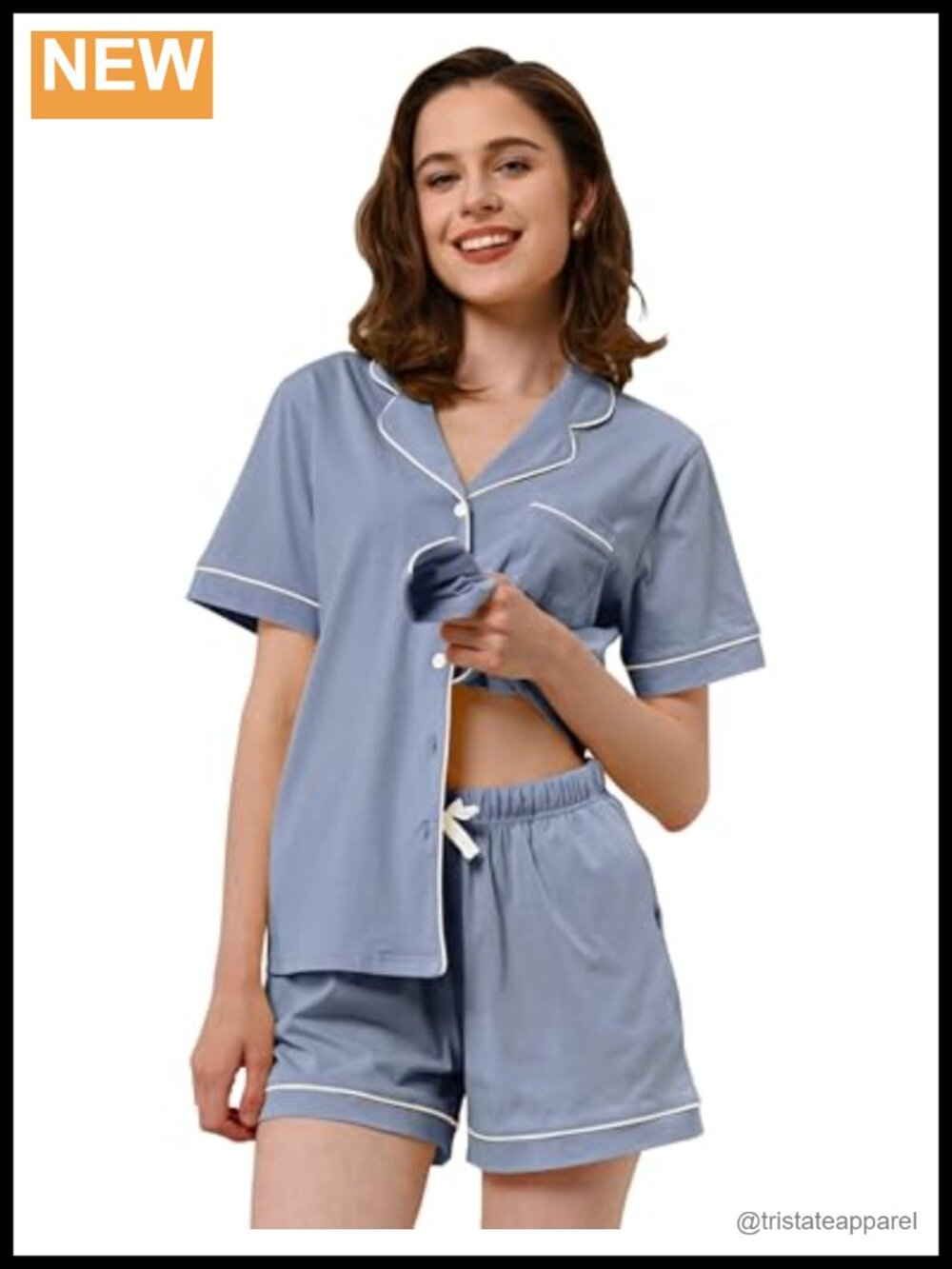 100% Cotton Pajama Set Button Down Short Sleeve with Pockets Sleepwear